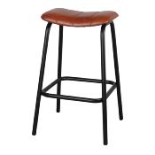Lot 2 Tabourets style industriel structure tubes d’acier finition noir assise cuir marron