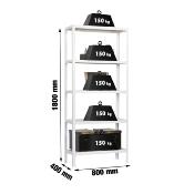 Étagère en métal blanc 5 étagères charge 150 kgs dim.1800x800x400mm sans vis
