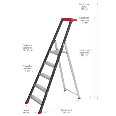 Escabeau aluminium Pro 5 marches PROLUX PLUS