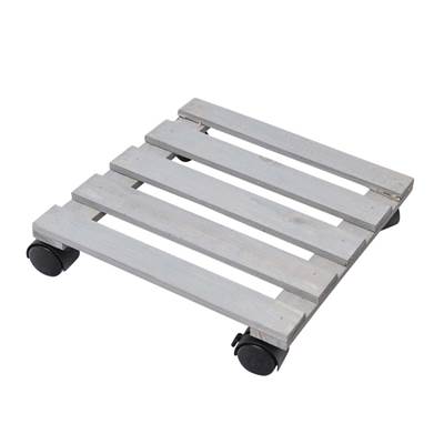 Porte plante bois sapin à roulette 30x30cm carré charge max.25kg gris