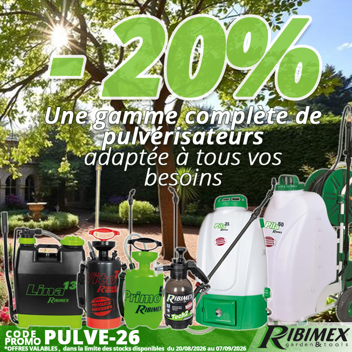 Profitez de notre offre exclusive , 20% de remise sur les pulvérisateurs Ribimex avec le code PULVE-26 chez Bricommerce