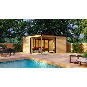 Abri de jardin en bois domeo 6 v2+ 17,9m² avec terrasse