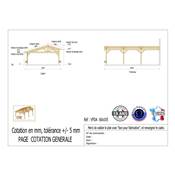 Abri 2 pentes Faitage Décalé Adossé Bois Douglas France Carport Auvent voiture 600x1050cm H 250cm