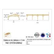 Abri 2 pentes Faitage Décalé Adossé Bois Douglas France Carport Auvent voiture 650x1150cm H 250cm