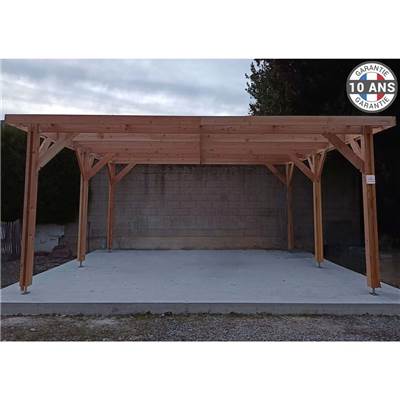Abri Toit Plat Bois Douglas France Carport Auvent voiture 350x550cm H 250cm
