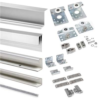 Kit Neco 2 portes coulissantes fermeture soupleKit quincaillerie penderie ép. 16mm Gris