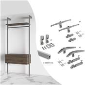 Kit fixation 1 étagère bois 1 mod. 1 tringle suspension long. 1m Zero Zamak Gris pierre peint