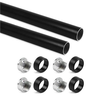 Lot 2 rails ronds armoires D.28mm long. 0.75m supports alu. Zamak noir