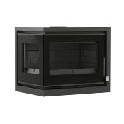 Insert à bois angle 70cm ouverture gauche 17kw fonte bûches 62cm sortie 150mm