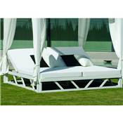 Lit de jardin Balinaise 2 places Finition blanc Tissus blanc BALINESA-210-D-CORTINAS