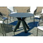 Set table à manger haut de gamme 6 places anthracite gris table ronde diam 150cm