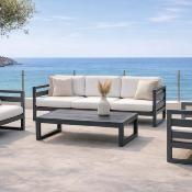 Salon jardin 4 à 6 places sofa 3 places 2 fauteuils table basse anthracite blanc