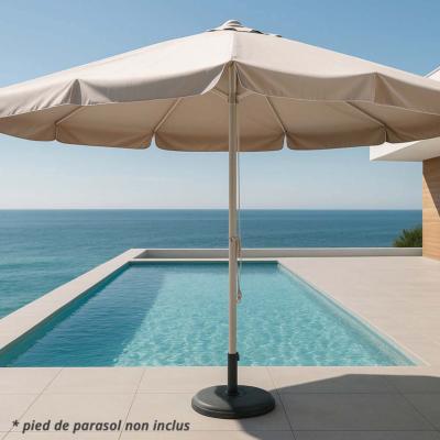 Parasol professionnel droit rond diamètre 500cm mât 80mm blanc tissus blanc