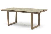 Salon jardin à manger table rectangulaire 200cm 6 fauteuils imit. bois tissus beige