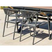 2 Fauteuils à manger structure anthracite tissus gris cordage