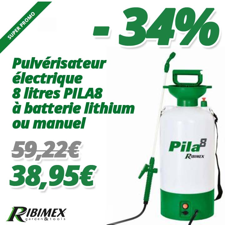 PILA 8 pulvérisateur électrique 8 litres à batterie ou manuel Ribimex à 38.95 au lieu de 59.22 Bricommerce