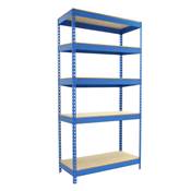 Étagère en métal bleu bois 5 étagères charge 300 kgs dim.1975x1100x460mm sans vis