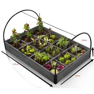 Carré potager bois sapin serre 120x80 hauteur 50cm 12 compartiments 30 x 27 cm gris