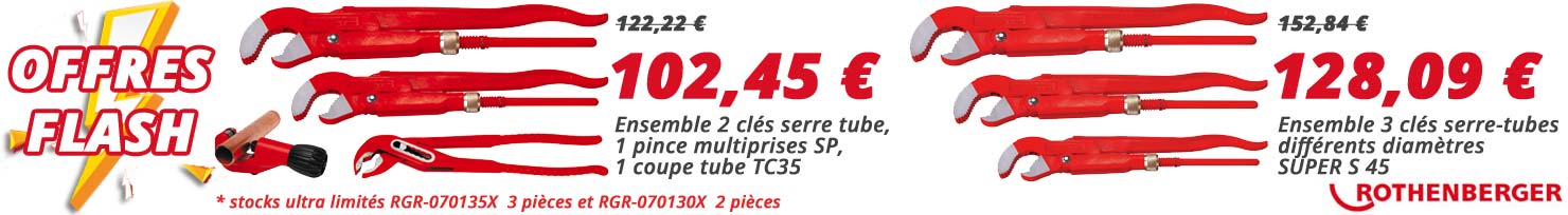 Promotion vente flash 16% de remise sur ces deux ensembles cl&eacute;s et coupes tube Rothenberger quantit&eacute;s ultra limit&eacute;es 3 et 2 pi&egrave;ces en stock ! chez Bricommerce