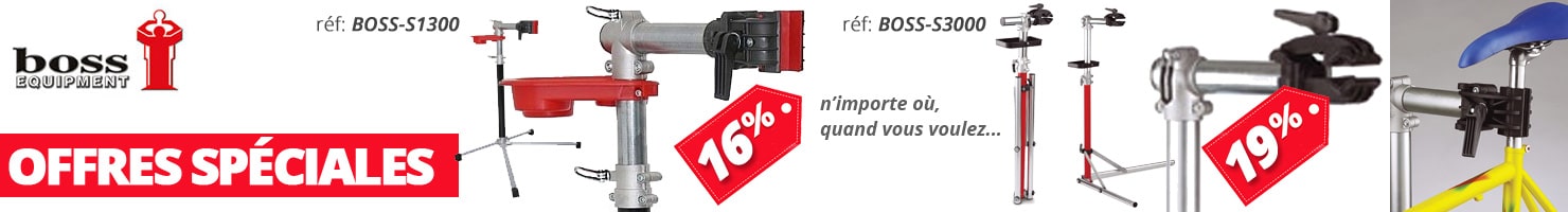 Plus besoin de se casser le dos pour réparer son vélo les potences de réparation BOSS Equipment sont en promotion chez Chez BRICOmmerce