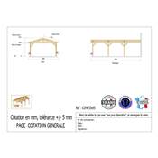 Abri 2 pentes Adossé Bois Douglas France Carport Auvent voiture 550x950cm H 250cm