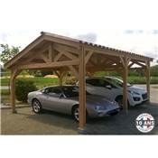 Abri 2 pentes Faitage Décalé Bois Douglas France Carport Auvent voiture 550x450cm H 250cm