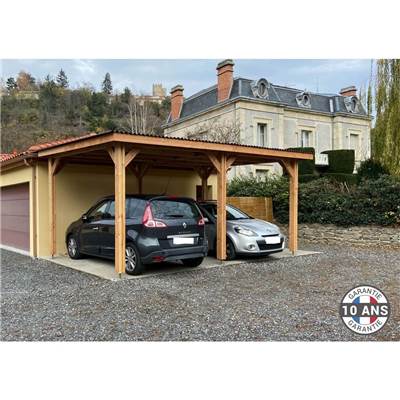 Abri Toit Plat Bois Douglas France Carport Auvent voiture 500x450cm H 250cm