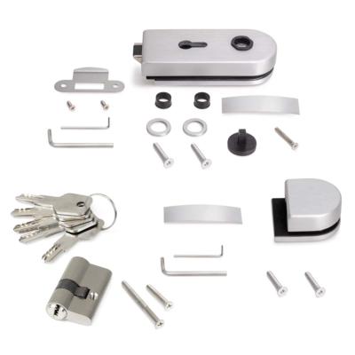 Kit serrure gâche doubles loquet horizontal porte verre 8-12mm acier alu. anodisé mat