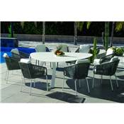 Set Salon de jardin à Manger EVEREST-KRION/TULIP- Finition BLANC/CORDAGE GRIS Tissus BLANC