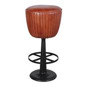 Lot 2 Tabourets hauts métal et cuir style vintage industriel marron