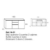 Meuble buffet 180x42x84cm 3 portes 2 tiroirs
