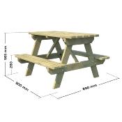Table de pique-nique en bois traité autoclave,  Dim.90x89x56cm, âges 3 à 12 ans
