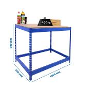 Table de travail en métal bleu bois charge 400 kgs dim.900x1200x450mm sans vis