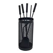 Serviteur ustensiles poêles cheminées 5 pièces hauteur 50cm diam.17cm noir