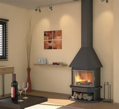 Cheminée de face avec porte en verre et cadre anthracite 18 Kw