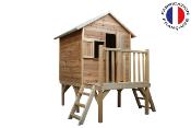 Maisonnette pour enfants ILOA en bois brut sur pilotis,  Dim.180x179x205cm, âges 3 à 12 ans