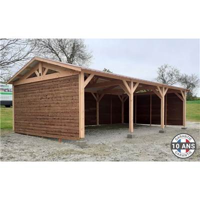 Abri 2 pentes Bois Douglas France Carport Auvent voiture 650x700cm H 250cm
