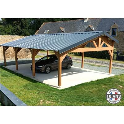 Abri 2 pentes Faitage Décalé Bois Douglas France Carport Auvent voiture 500x800cm H 250cm