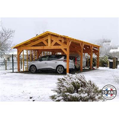 Abri 2 pentes Faitage Décalé Bois Douglas France Carport Auvent voiture 600x950cm H 250cm