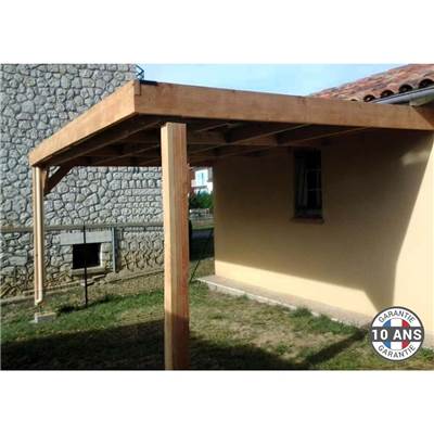 Abri Toit Plat Adossé Bois Douglas France Carport Auvent voiture 500x400cm H 250cm