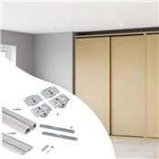 Kit 2 portes coulissantes Flow ferrures armoires fermeture souple rails surface 2,35m anodisé mat