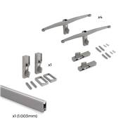 Kit fixation 4 étagères bois 1 tringle suspension 1m long Zero alu. Zamak plastique gris pierre