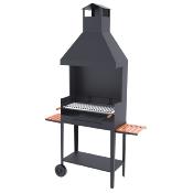 Barbecue charbon de bois 80 cm sur chariot, avec paravents et hotte