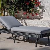 Bain de soleil 1 place 200x80x50cm anthracite corde grise tissus gris