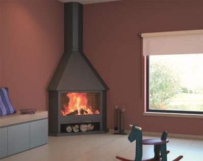 Cheminée de coin en acier avec porte vitrée 14.5 Kw couleur anthracite