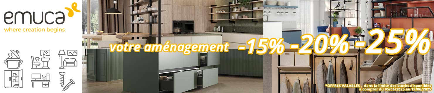 15, 20 et 25% de remise sur vos accessoires d'aménagement Emuca... chez Bricommerce