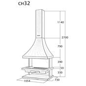 Cheminée frontale à base et foyer réfractaire 10.5 Kw 2700x1054x730 mm