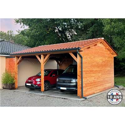 Abri 2 pentes Bois Douglas France Carport Auvent voiture 450x950cm H 250cm