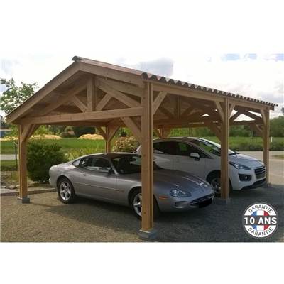 Abri 2 pentes Faitage Décalé Bois Douglas France Carport Auvent voiture 550x500cm H 250cm