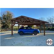 Abri 2 pentes Faitage Décalé Bois Douglas France Carport Auvent voiture 650x800cm H 250cm